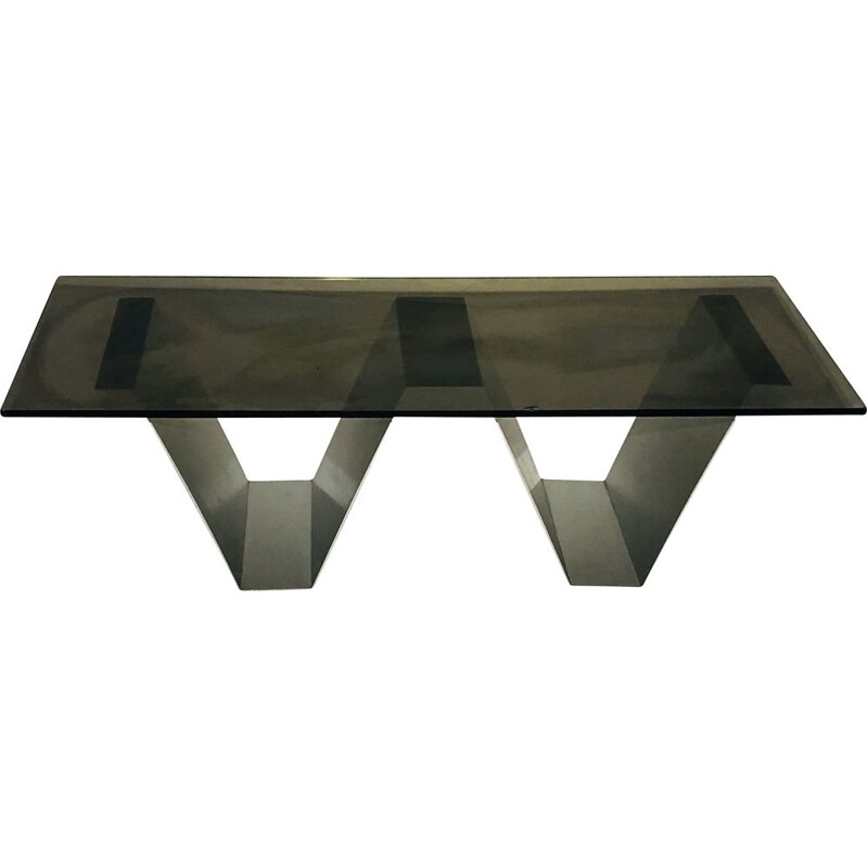 Vintage coffee table in aluminium and smoked glass