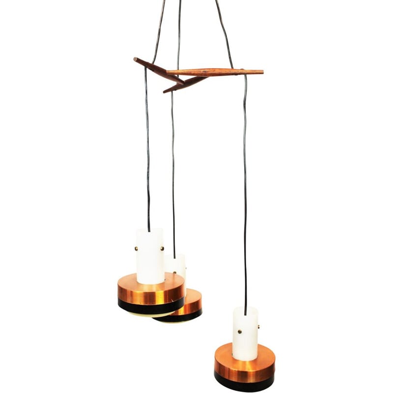 Vintage copper and rosewood pendant light, 1960s