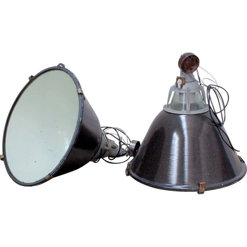 Set of Vintage hall lamp in glass and black
