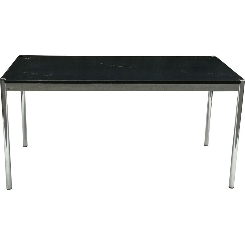 Vintage chromed steel table with black lacquered wood top, 1980s