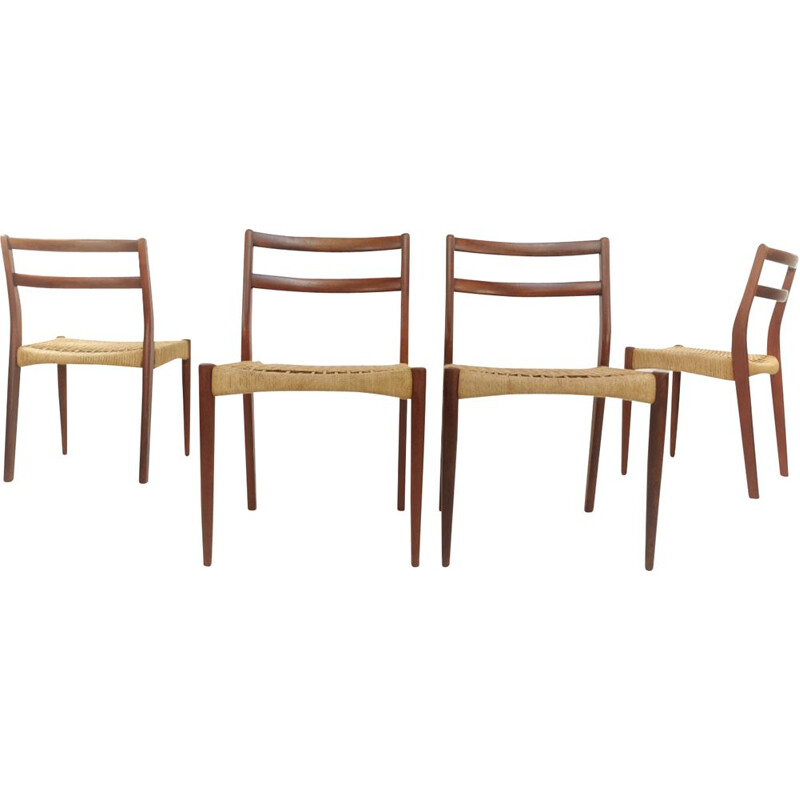 Set of 4 Vintage Teak Papercord Dining Chairs by Soren Ladefoged for SL Mobler, 1960s