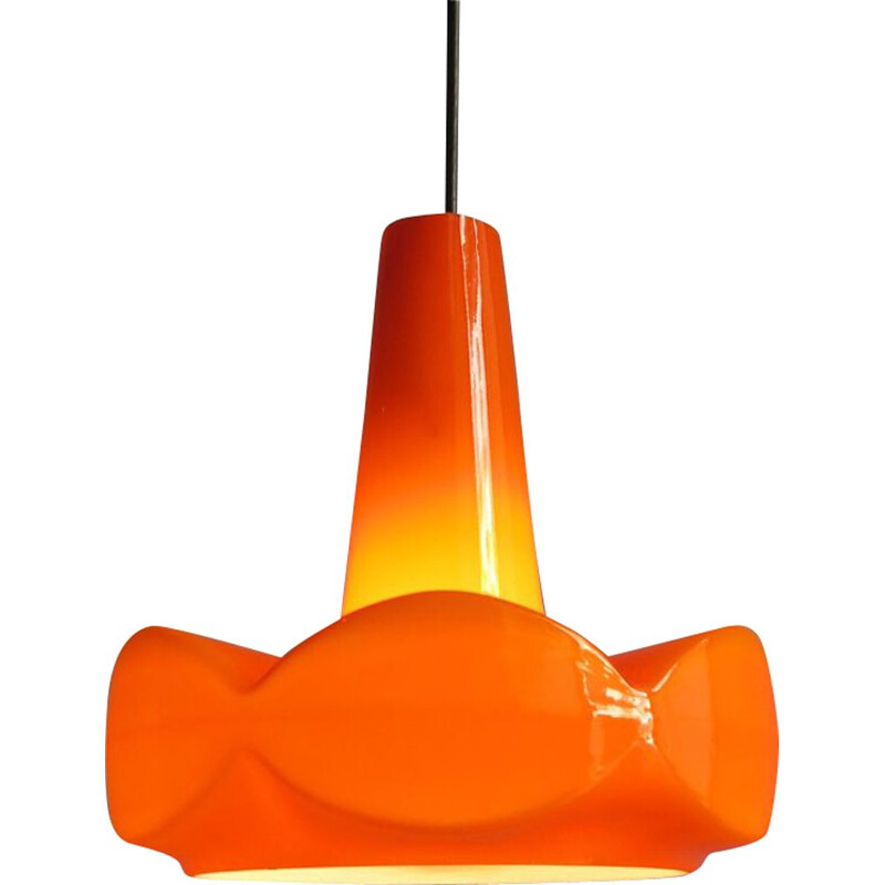 Vintage pendant light in orange opaline glass, 1960s