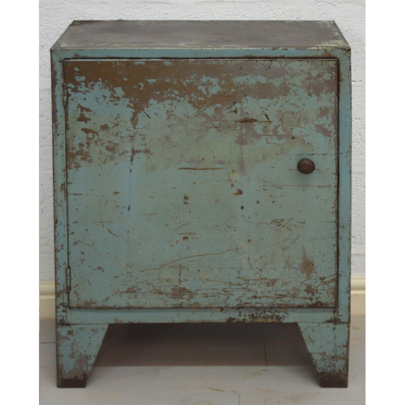 Vintage retro industrial cabinet in metal slim blue - 1960s
