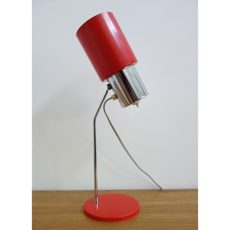 Lampe de table vintage rouge et chrome modèle 1636 de Josef Hurka pour Napako, 1960