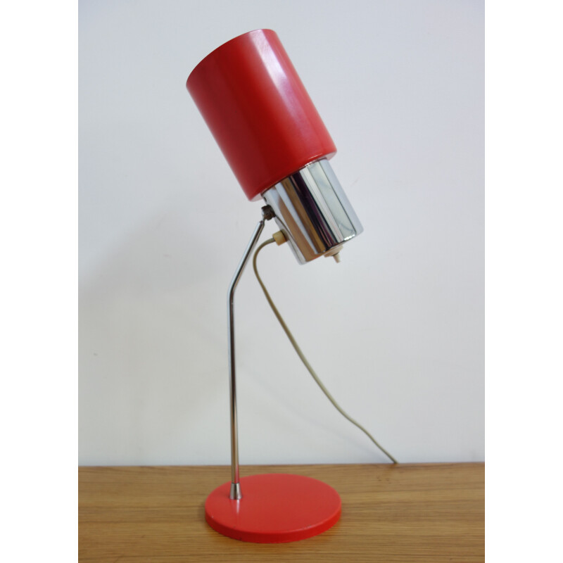 Vintage red and chrome table lamp model 1636 by Josef Hurka for Napako, 1960