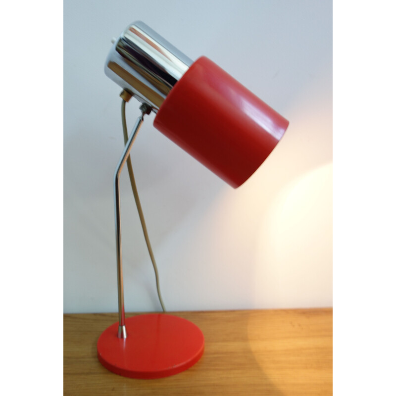 Vintage red and chrome table lamp model 1636 by Josef Hurka for Napako, 1960
