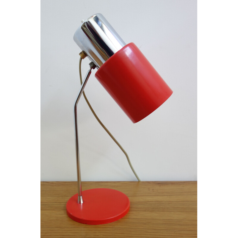 Lámpara de mesa vintage roja y cromada modelo 1636 de Josef Hurka para Napako, 1960