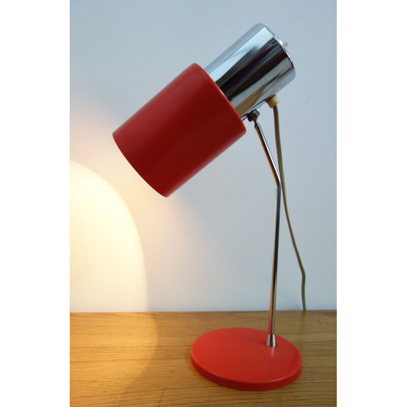 Lámpara de mesa vintage roja y cromada modelo 1636 de Josef Hurka para Napako, 1960