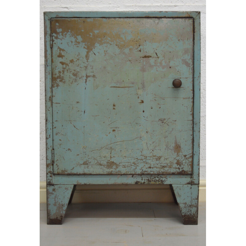 Vintage retro industrial cabinet in metal slim blue - 1960s