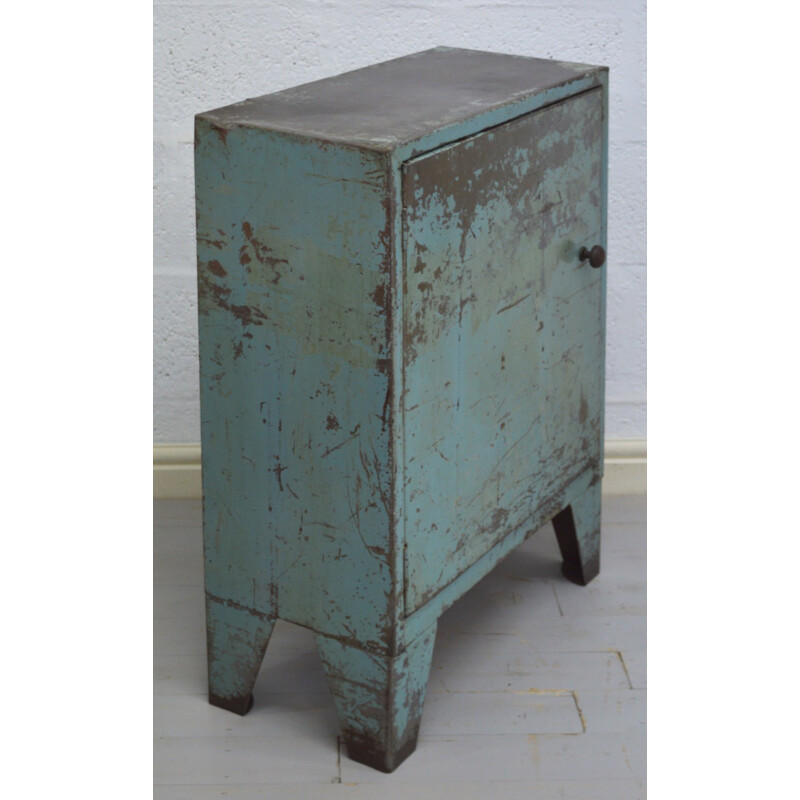 Vintage retro industrial cabinet in metal slim blue - 1960s