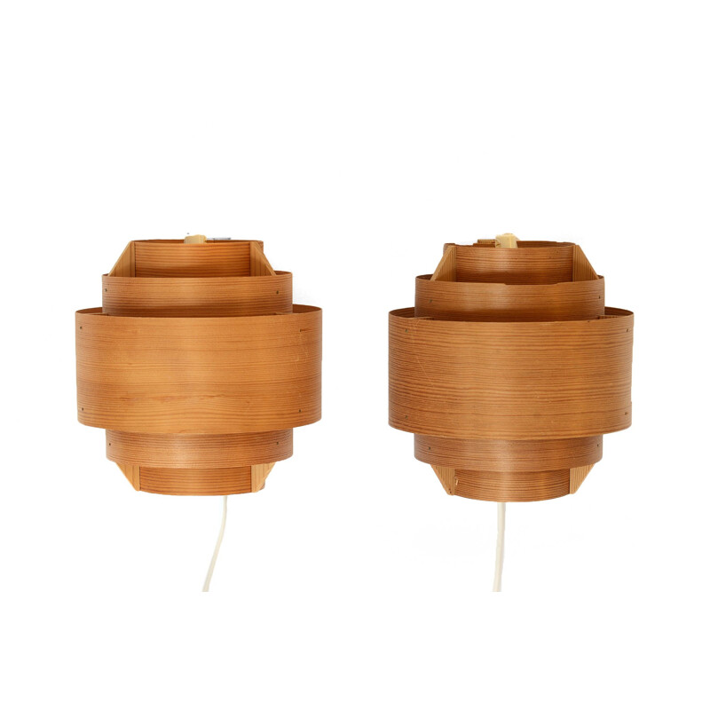 Pair of vintage pine veneer wall lights V327 by Hans-Agne Jakobsson for Ellysett AB, Sweden, 1960s