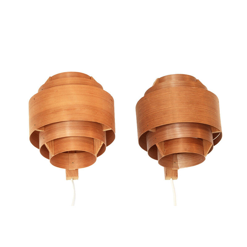 Pair of vintage pine veneer wall lights V327 by Hans-Agne Jakobsson for Ellysett AB, Sweden, 1960s