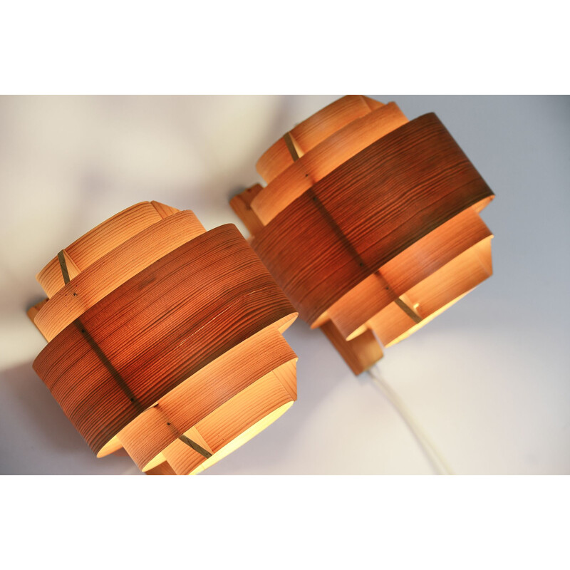 Pair of vintage pine veneer wall lights V327 by Hans-Agne Jakobsson for Ellysett AB, Sweden, 1960s