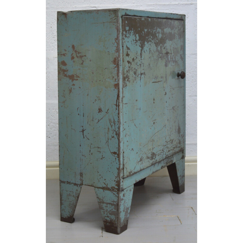 Vintage retro industrial cabinet in metal slim blue - 1960s