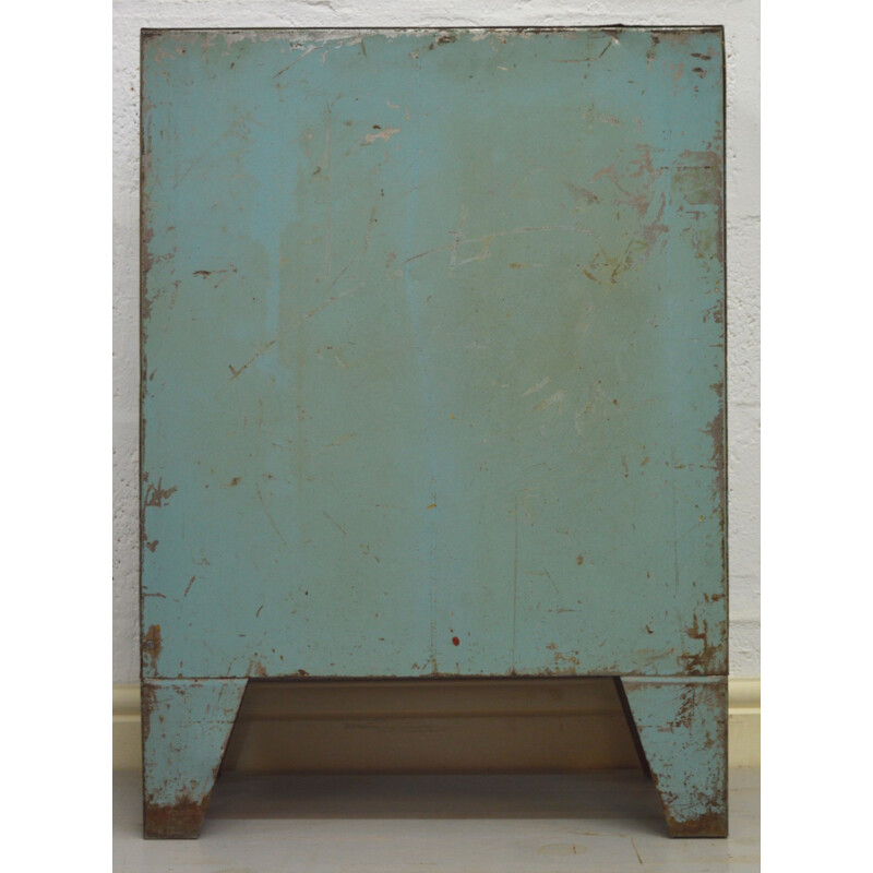 Vintage retro industrial cabinet in metal slim blue - 1960s