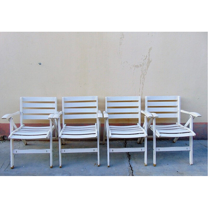 Set of 4 vintage wooden garden set by ICO Parisi for Reguitti, 1970s