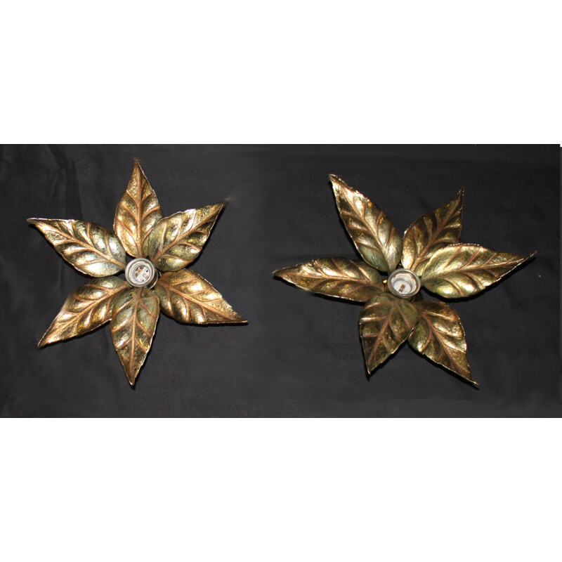 Pair of vintage floral wall lights by Willy Daro, Hollywood Regency style, 1970