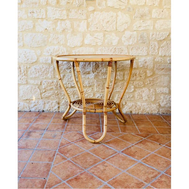 Vintage bamboo and rattan coffee table, France, 1960s