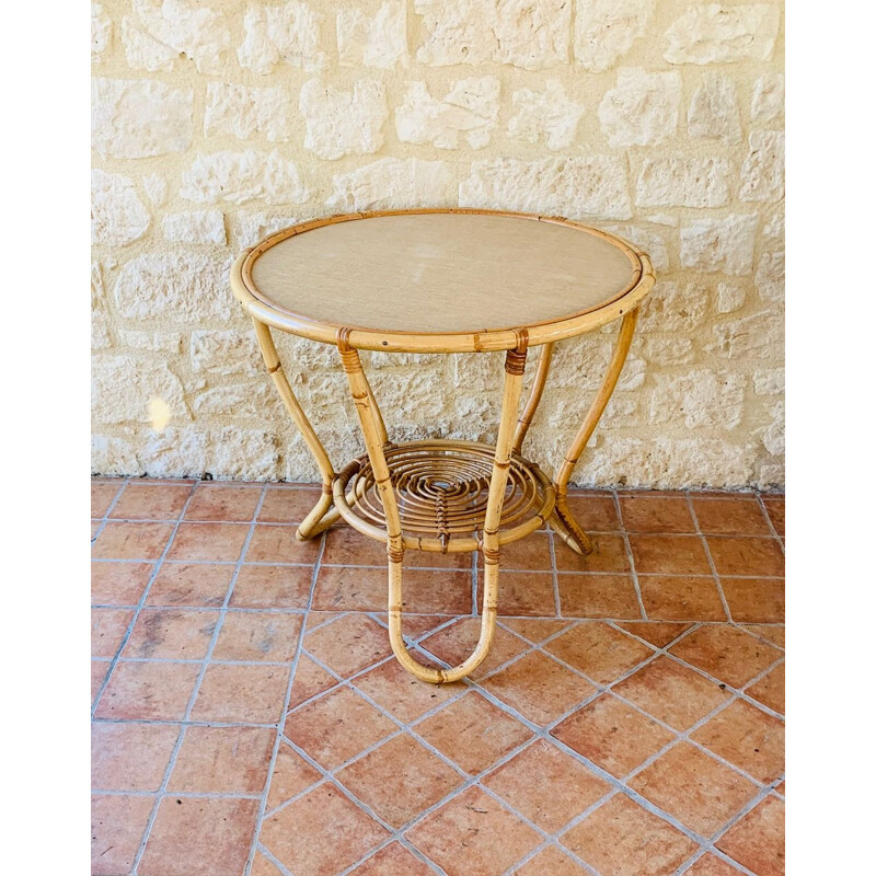 Vintage bamboo and rattan coffee table, France, 1960s