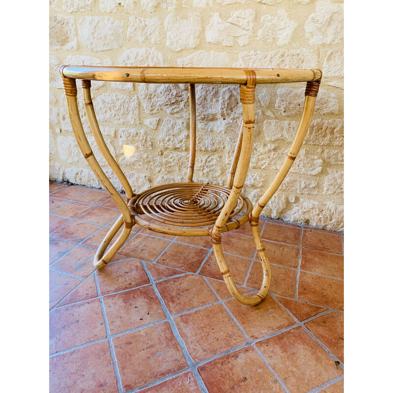 Vintage bamboo and rattan coffee table, France, 1960s