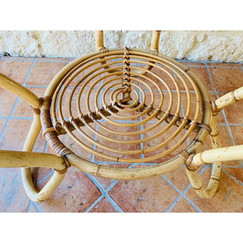 Vintage bamboo and rattan coffee table, France, 1960s