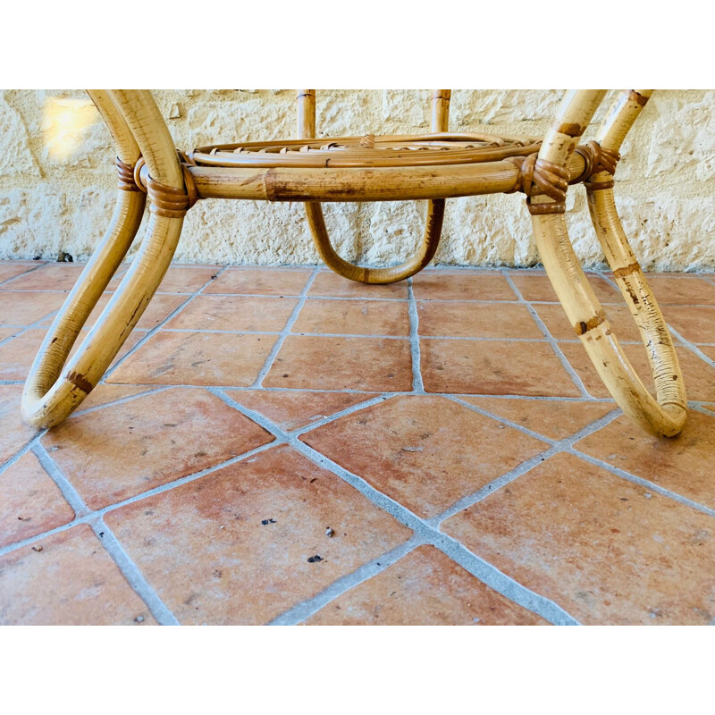 Vintage bamboo and rattan coffee table, France, 1960s