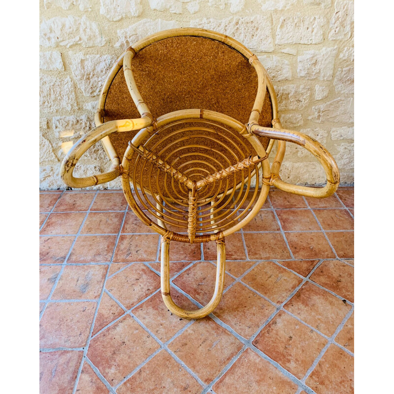 Vintage bamboo and rattan coffee table, France, 1960s