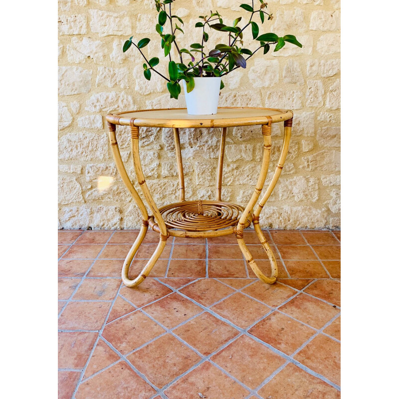 Vintage bamboo and rattan coffee table, France, 1960s