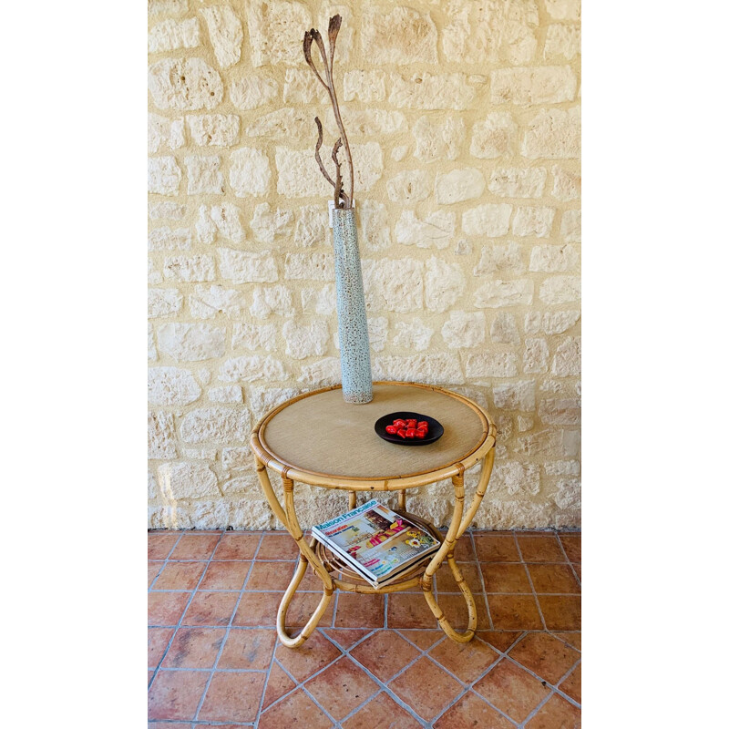 Vintage bamboo and rattan coffee table, France, 1960s