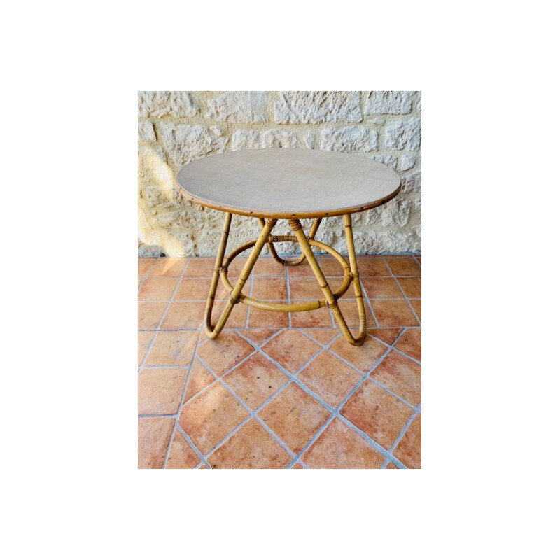 Vintage "Diabolo" coffee table in rattan and bamboo, 1960's