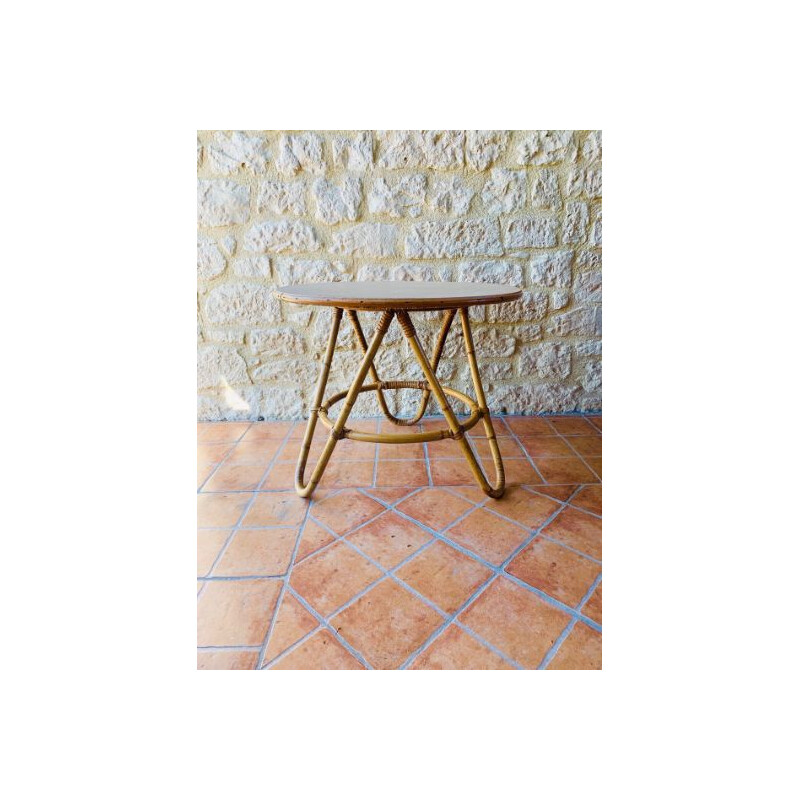 Table basse "Diabolo" vintage en rotin et bambou, 1960