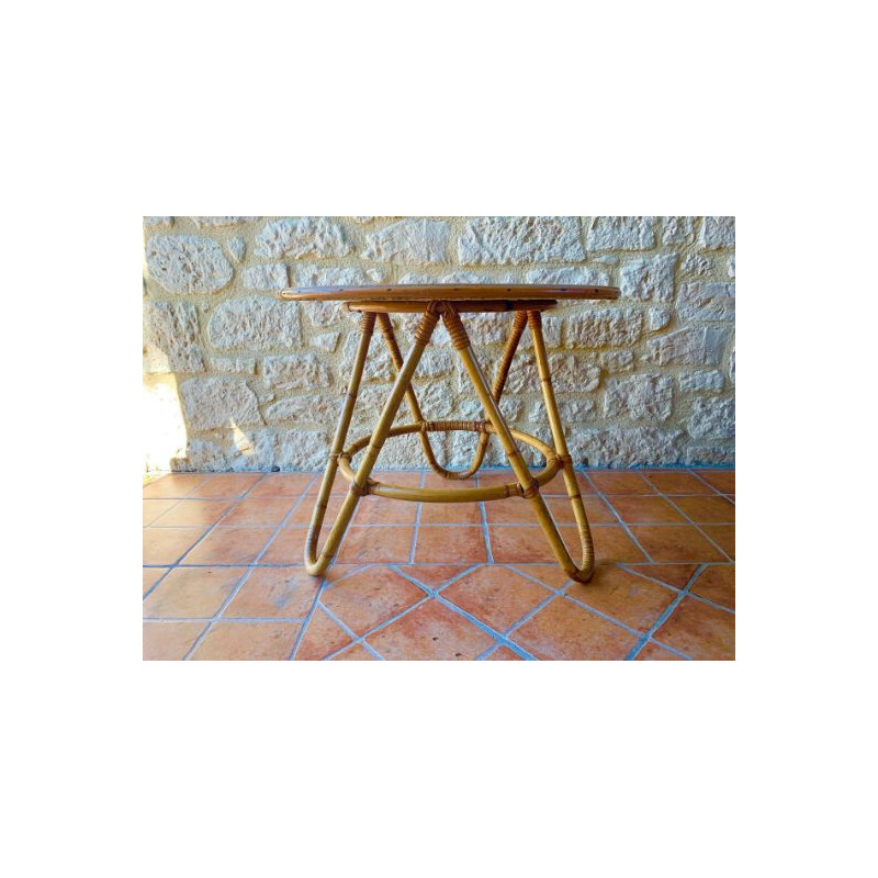 Vintage "Diabolo" coffee table in rattan and bamboo, 1960's