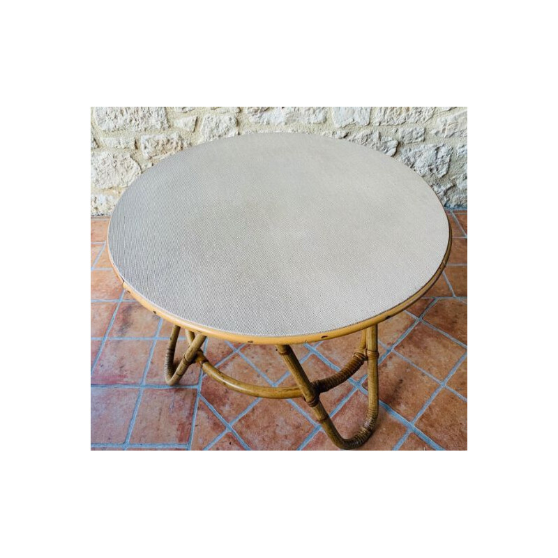 Vintage "Diabolo" coffee table in rattan and bamboo, 1960's