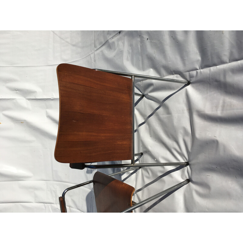 Ensemble de 4 chaises vintage en teck et métal chromé