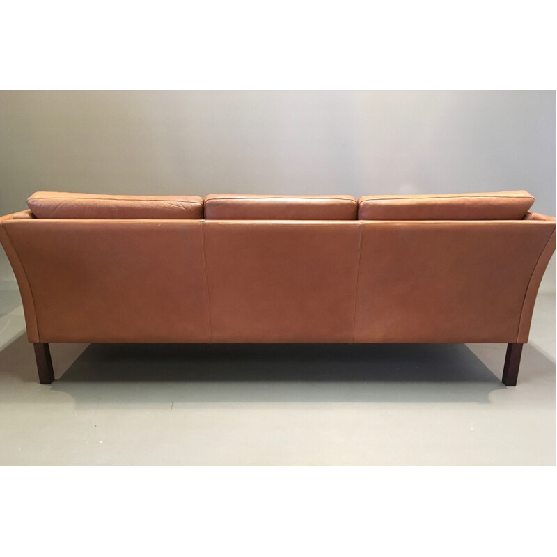 Vintage 3-seater sofa in leather and teak