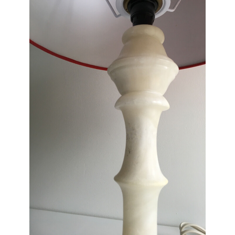 Vintage alabaster and red fabric lamp
