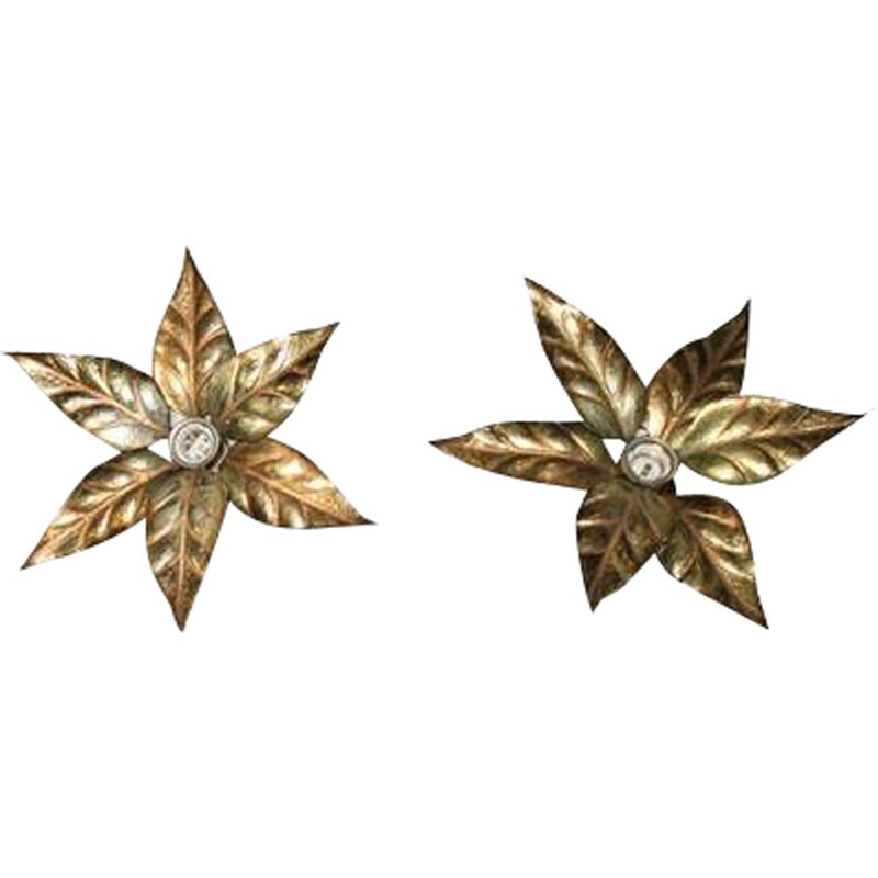 Pair of vintage floral wall lights by Willy Daro, Hollywood Regency style, 1970