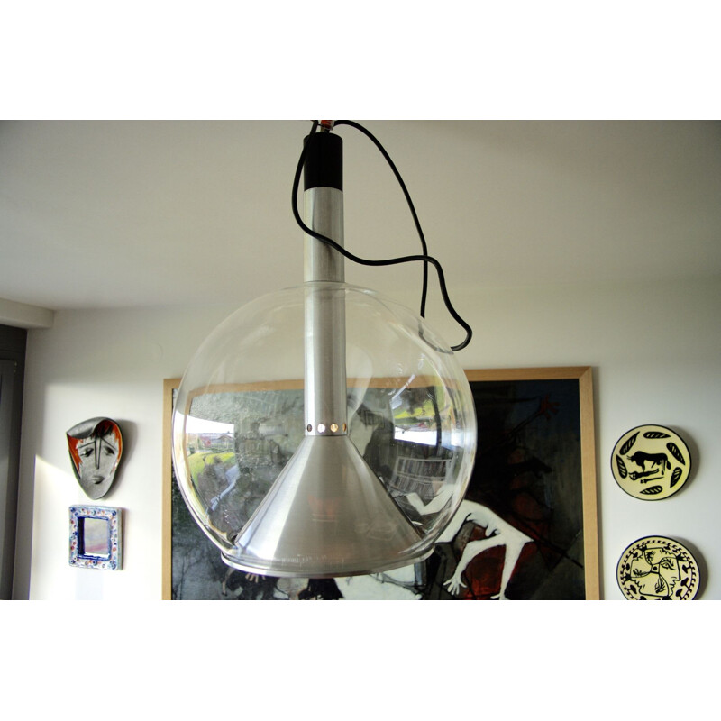 Large vintage aluminium pendant light by Frank Ligtelijn for Raak, 1960s