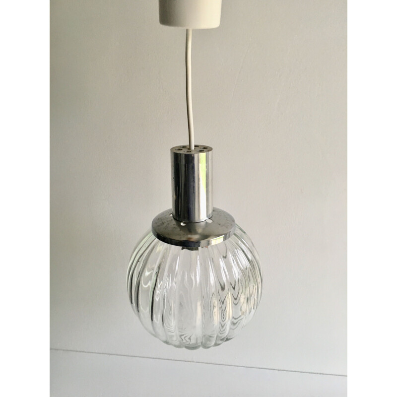 Vintage chrome and glass pendant light, 1970