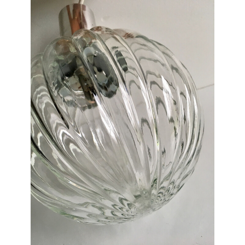 Vintage chrome and glass pendant light, 1970