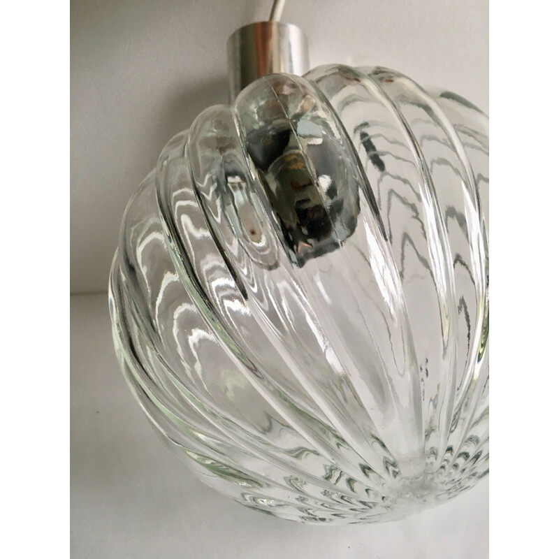 Vintage chrome and glass pendant light, 1970