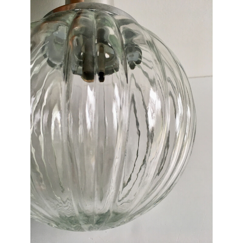 Vintage chrome and glass pendant light, 1970