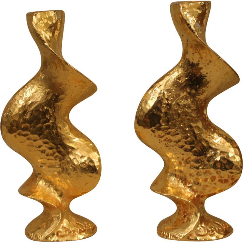 Fondica pair of candlesticks in bronze - 1970s