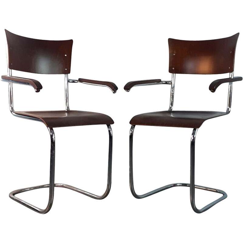 Pair of vintage walnut chairs model Fn6 by Mart Stam by Mucke Melder, Czechoslovakia 1930