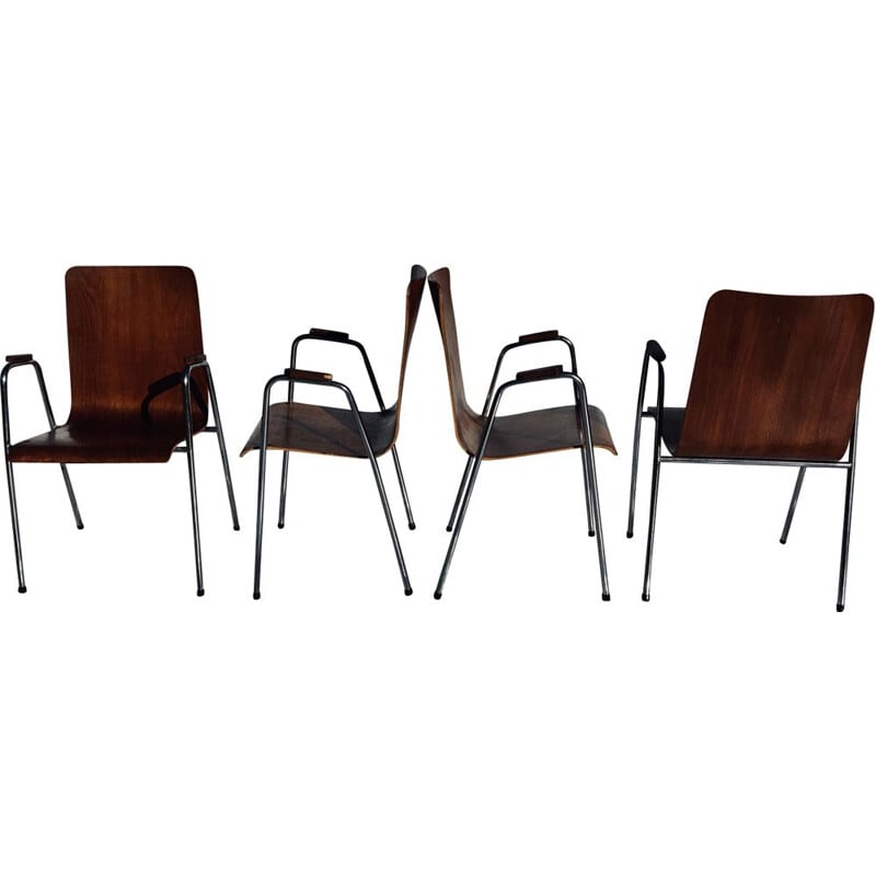 Ensemble de 4 chaises vintage en teck et métal chromé