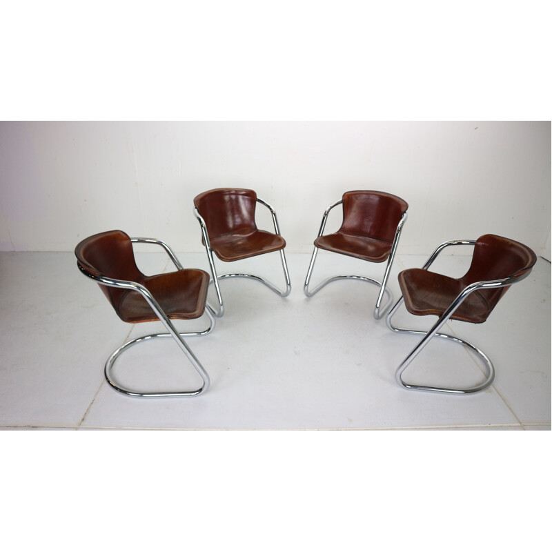 Set of 4 Leather Dining Chairs for Cidue, Italy 1970s