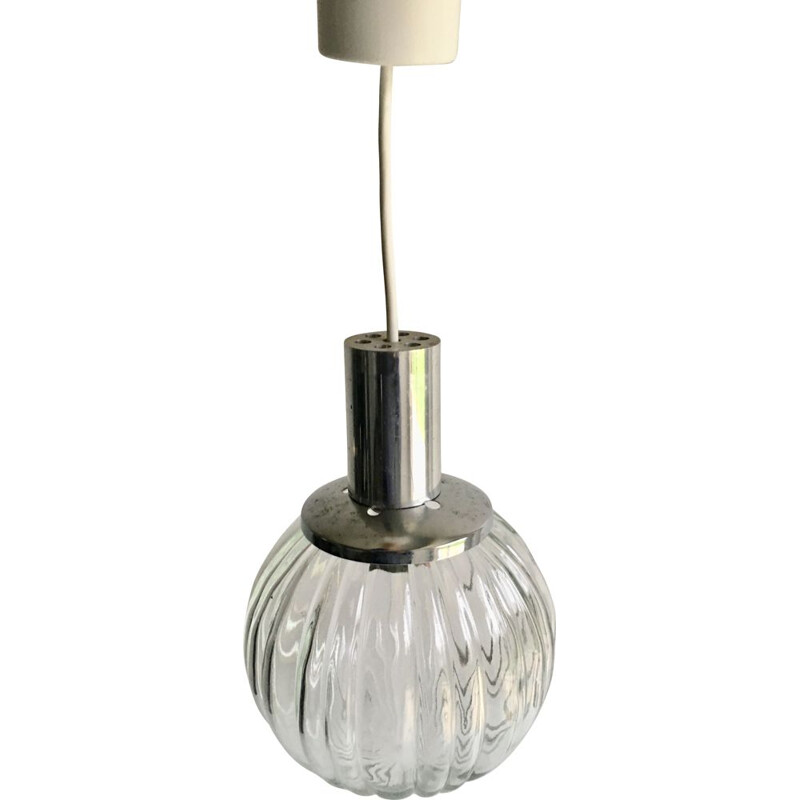 Vintage chrome and glass pendant light, 1970