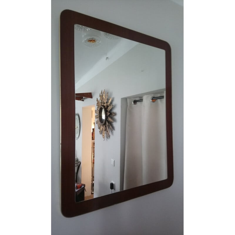 Vintage brass and wood mirror, 1960