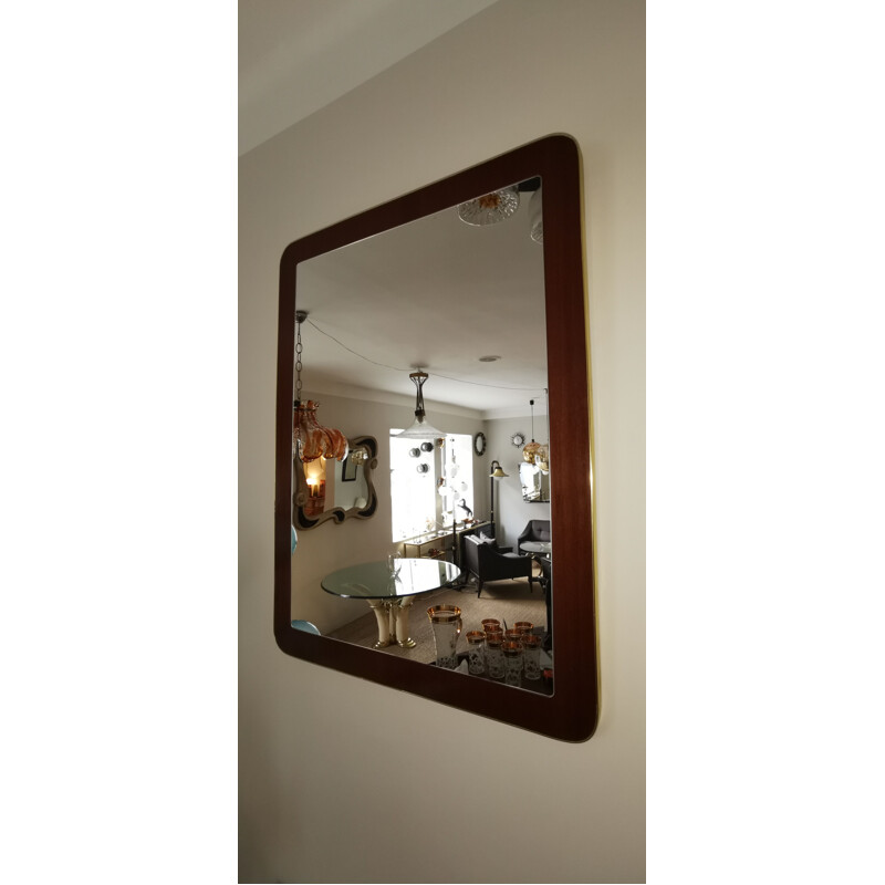 Vintage brass and wood mirror, 1960