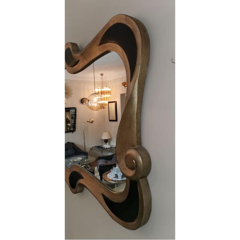 Large vintage black and gold mirror, 1980